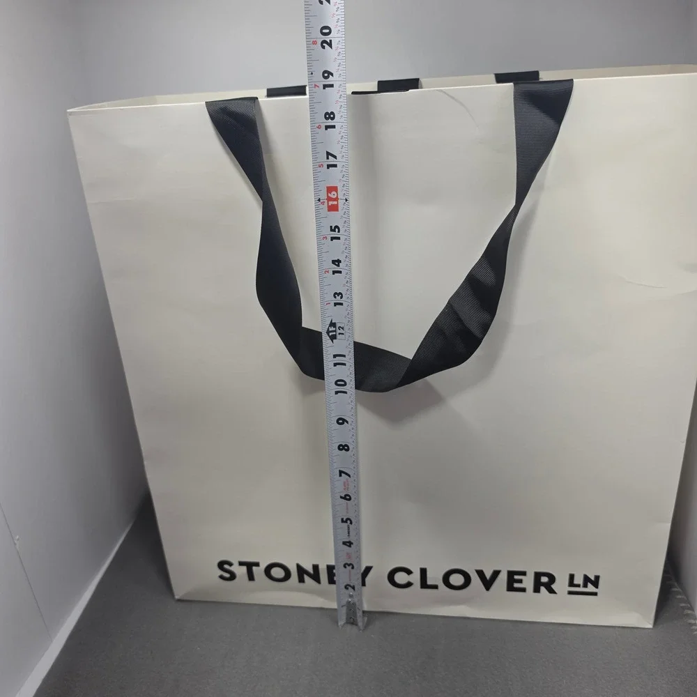 Stoney Clover Lane Large White Paper Shopping Bag Black Ribbon Handles Logo